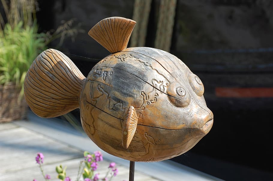 fish, empty, sculpture, wood, cultures, decoration, close-up HD wallpaper