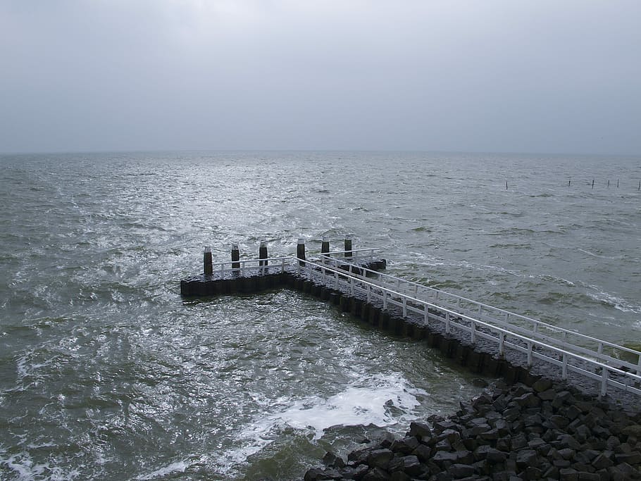 Sea, Cloudy, Landscape, Spring, costa, breakwater, transportation HD wallpaper