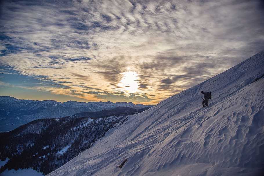 cold, snow, dawn, landscape, activity, adventure, alps, background HD wallpaper