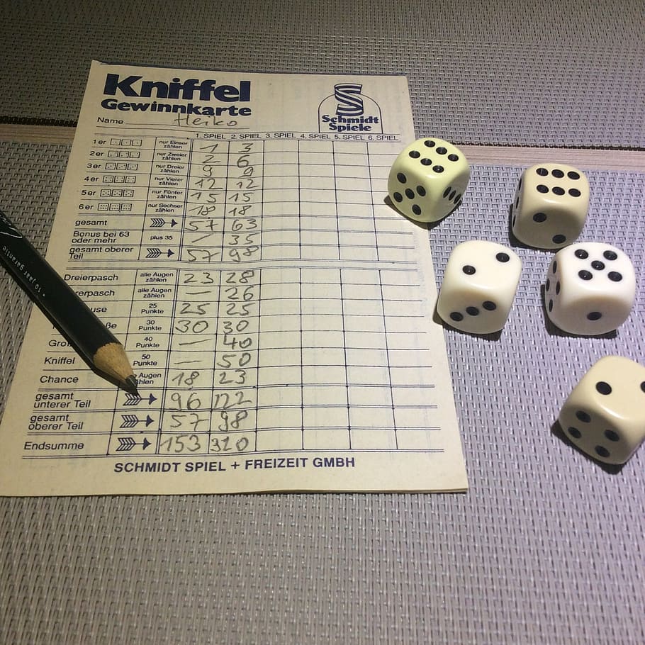 yahtzee, cube, pencil, craps, play, points, lucky dice, lucky number