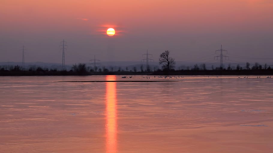 landscape, winter, lake, sunset, frost, winter cold, wintry HD wallpaper