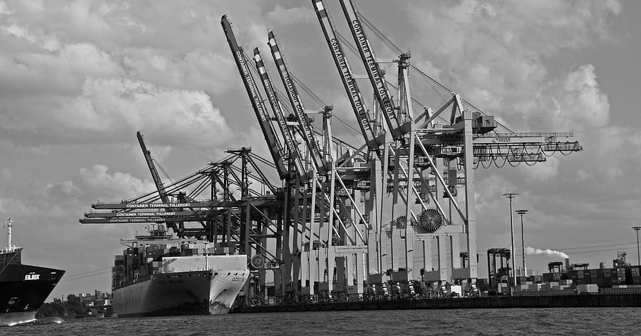 hamburg port, container, freighter, container ship, container handling HD wallpaper