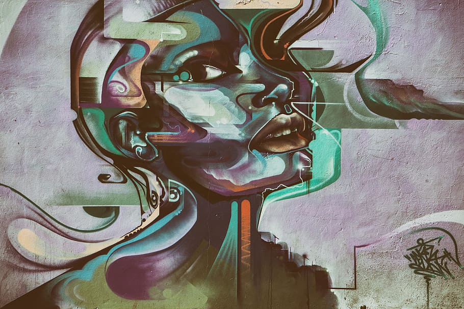 Vibrant street art portrait captured on a wall in Shoreditch, HD wallpaper