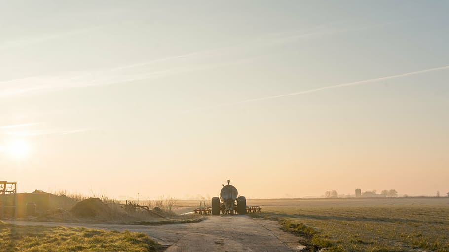 vehicle on road between field, panoramic, photo, gray, pavement HD wallpaper