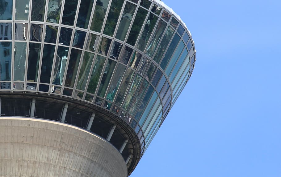 tower, sky, building, architecture, blue, mirror, mirroring HD wallpaper