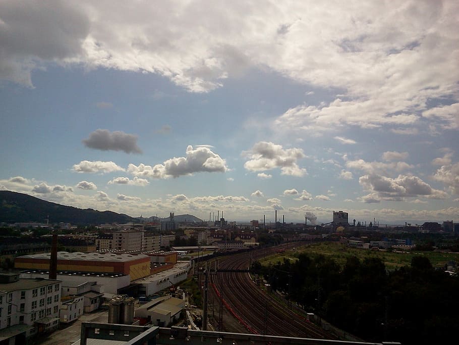 Industry, Track, Train, Traffic, seemed, architecture, cloud - sky HD wallpaper