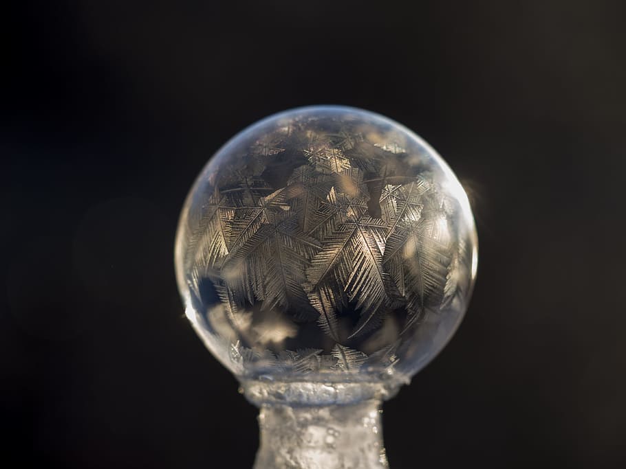 gray feather globe, close-up photo of clear glass ball, closeup HD wallpaper