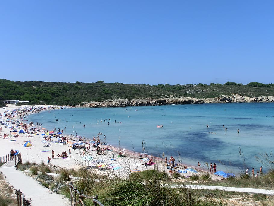 holiday, menorca, booked, water, group of people, crowd, large group of people HD wallpaper