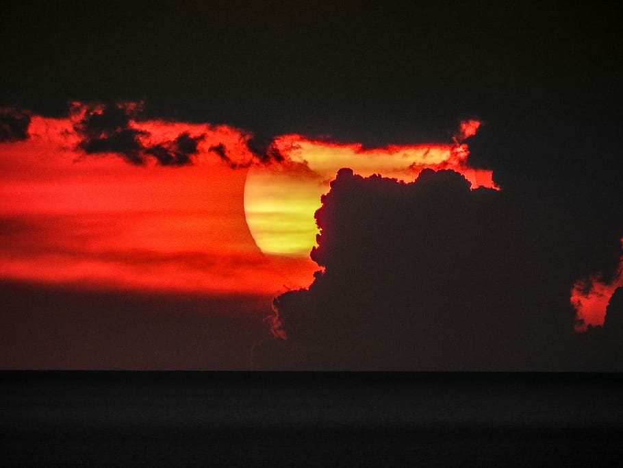sun covered with clouds, new moon at night, sunset, sun rise HD wallpaper