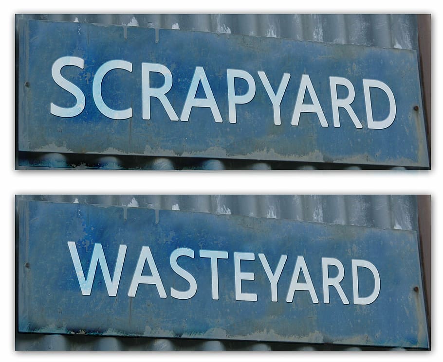 junkyard, car cemetery, scrap, note, board, shield, labeled HD wallpaper
