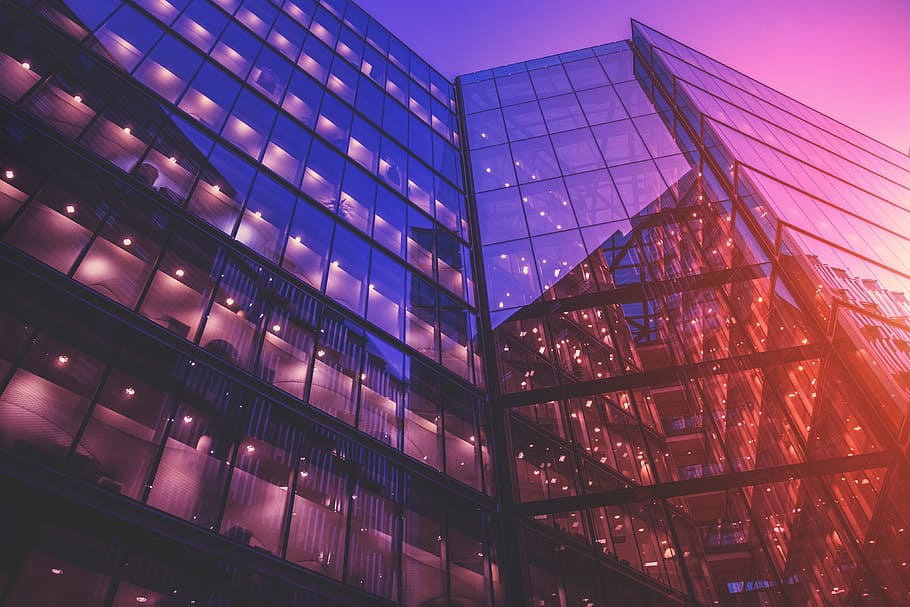 Hd Wallpaper Glass Office Buildings And Light Reflections At Sunset