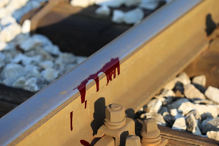 drop of blood on railway, bloody rail, stop children and teenager suicide