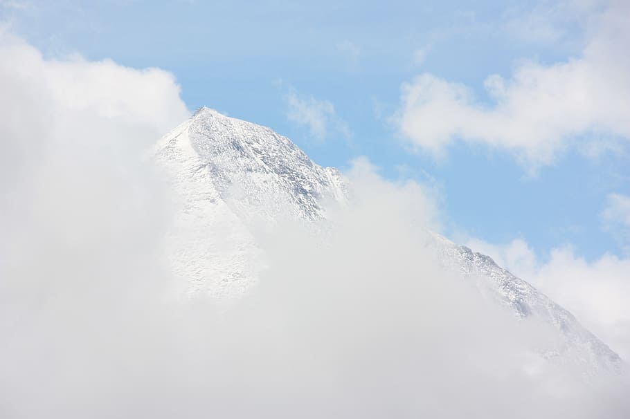 sky, mountain, clouds, nature, mountaineering, snow, cold temperature HD wallpaper