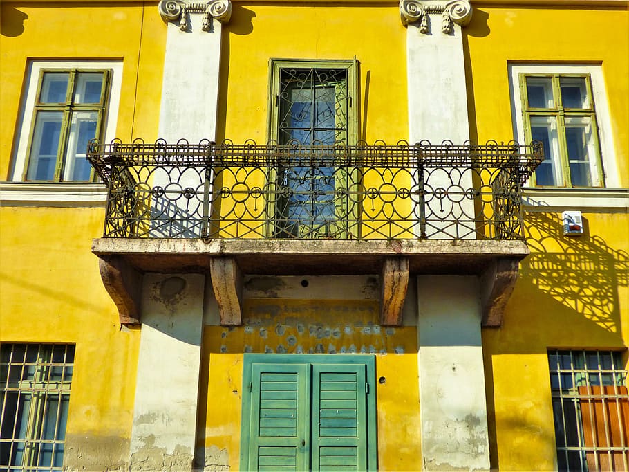 window, house, wall, balcony, building, old, door, old window HD wallpaper