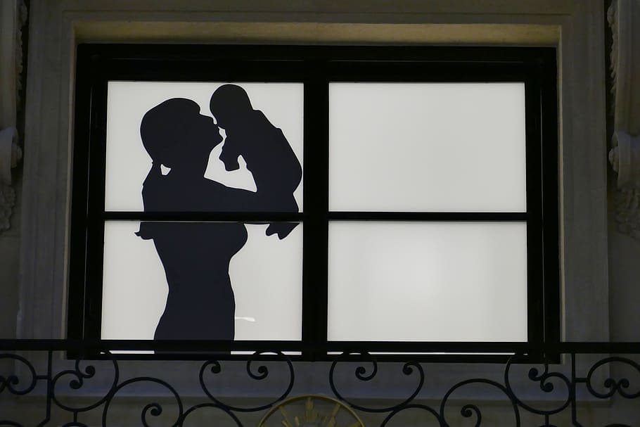 Window, Silhouette, Image, Macau, Woman, mother, child, baby