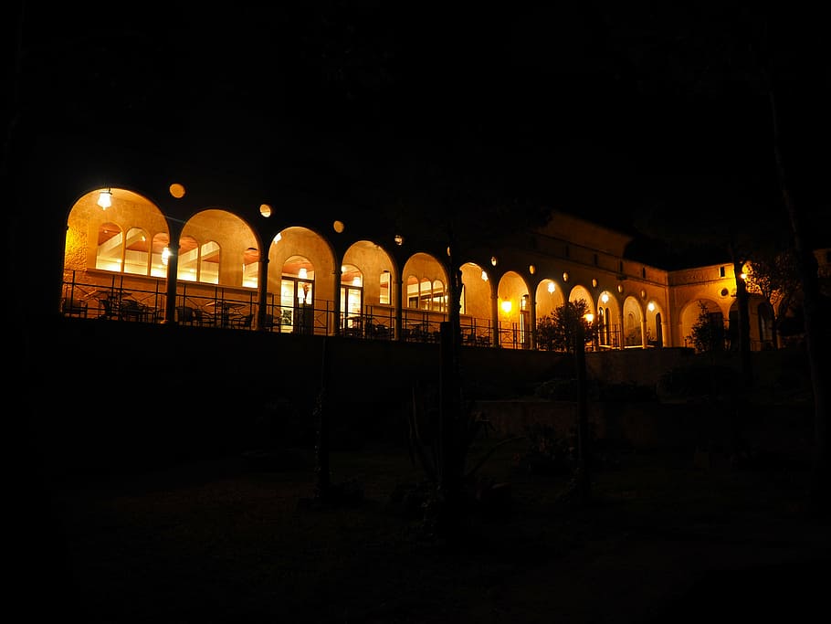 arcades, arches, monastery cura, algaida, courtyard, hof, building HD wallpaper