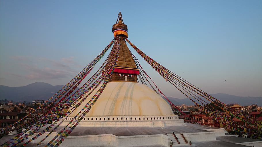 brown stufa under blue sky during daytime, boudhanath stupa, bouddhanath, HD wallpaper
