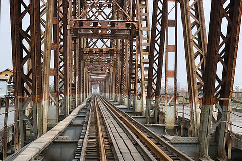 brown steel bridge, long, bien, old bridge, ha noi, vietnam HD wallpaper