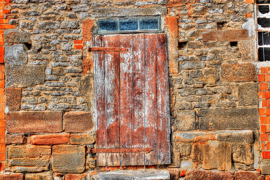 scale, old, door, wooden door, neglected, window, weathered, HD wallpaper