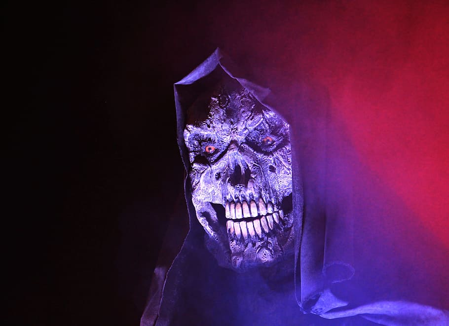 skeleton with black coat, black skull, illustration, fair, hustle and bustle