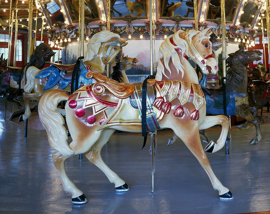 multicolored carousel, horse, amusement, park, carnival, fun, HD wallpaper