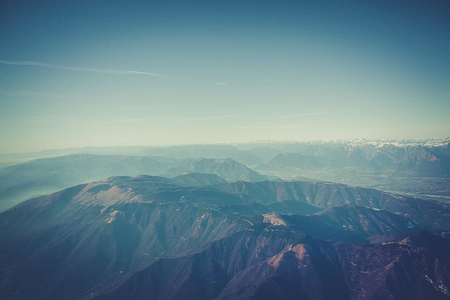 aerial photo of mountains, aerial photography of mountain range HD wallpaper