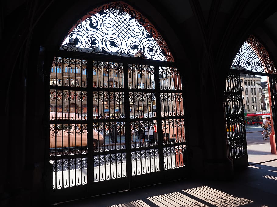 grid, gate, goal, town hall, basel, input, gateway, architecture HD wallpaper