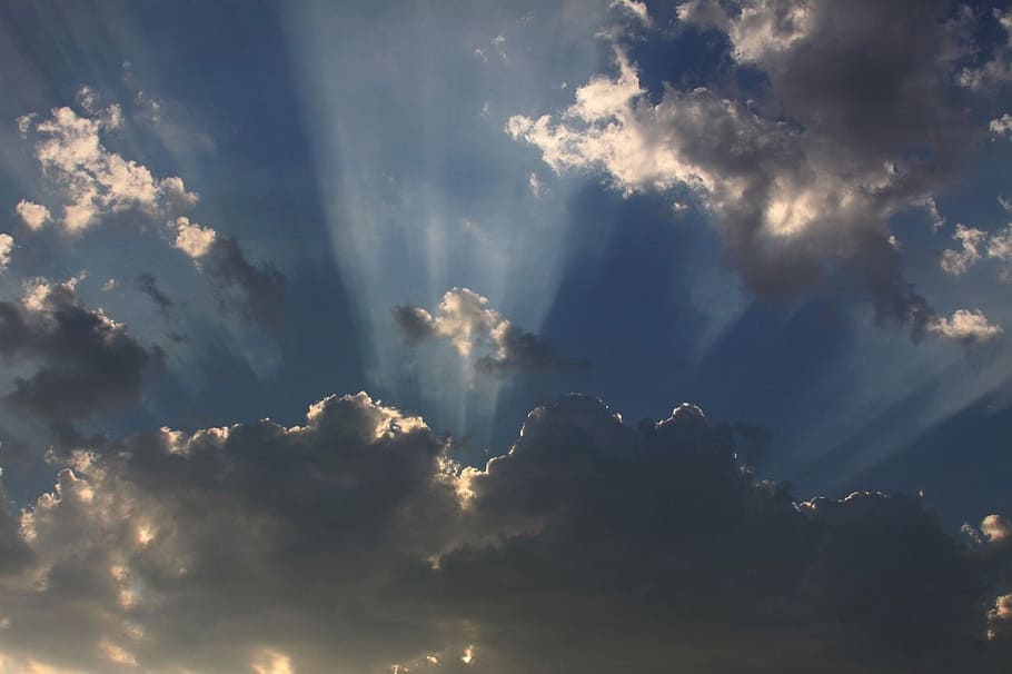 sky, clouds, ray, beam, light, nature, cloud - sky, beauty in nature HD wallpaper