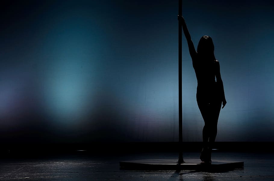 silhouette of woman standing near pole, dance, ballerina, figure