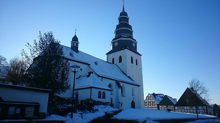 sauerland, eversberg, church, winter, wintry, nature, building exterior, HD wallpaper