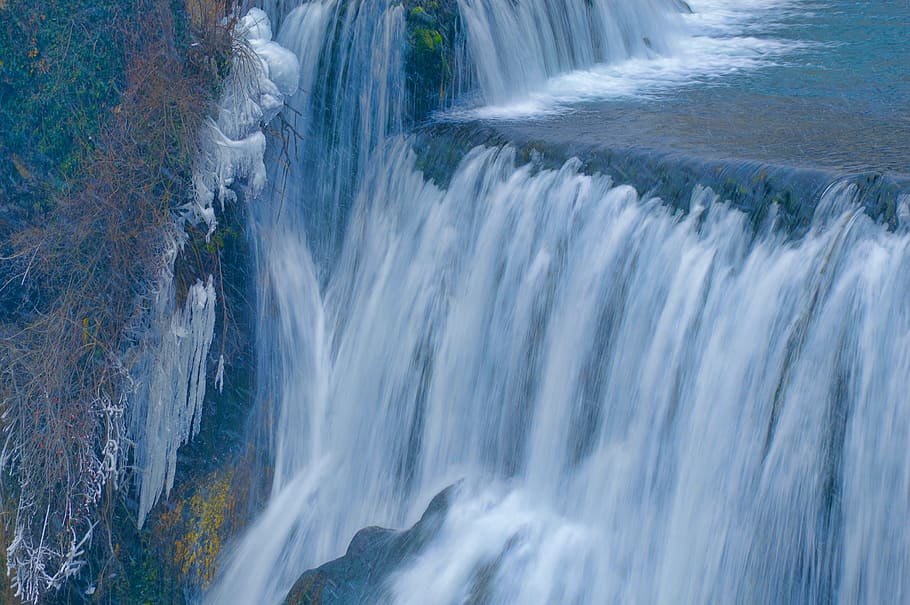 cascade, ice, water, cold, winter, stream, nature, river, landscape HD wallpaper