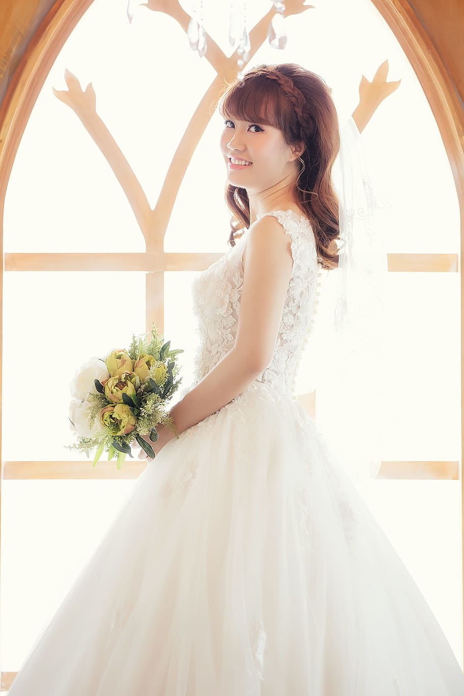 bride, pretty, wedding, white, dress, newlywed, wedding dress HD wallpaper