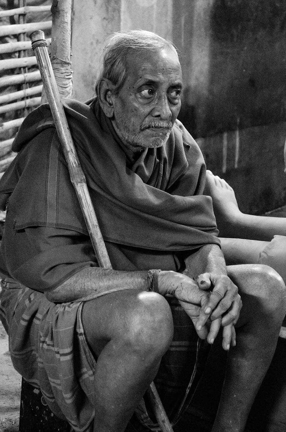 india, grayscale, potrait, senior adult, sitting, one person HD wallpaper