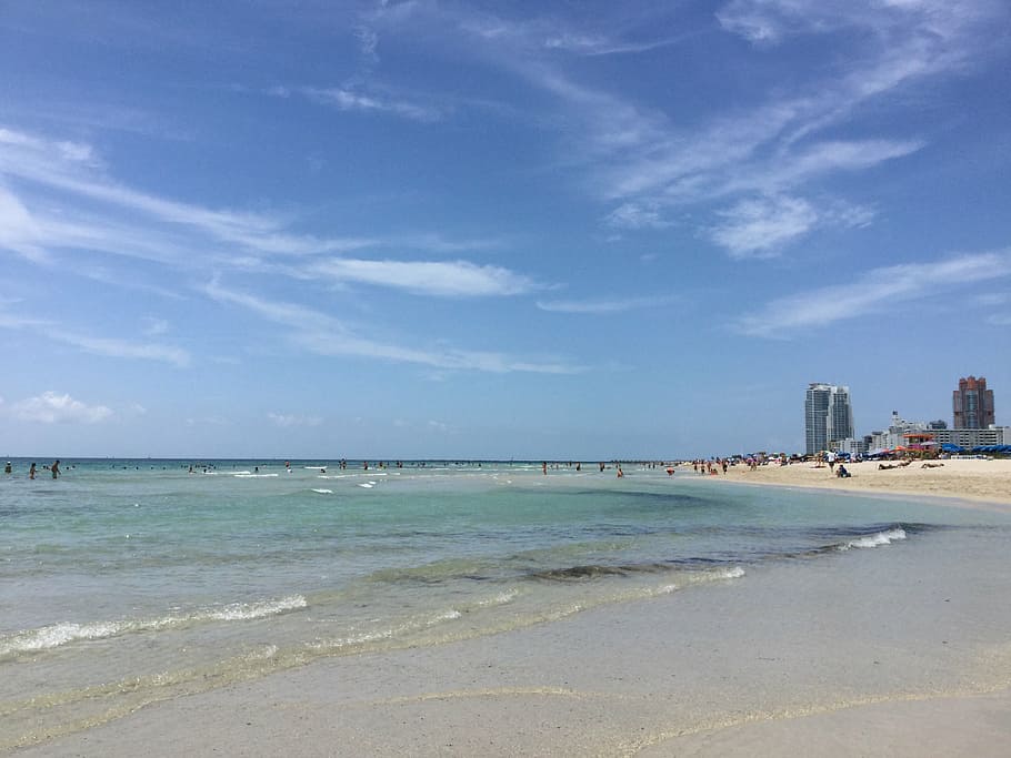people on seashore, beach, miami, ocean, summer, holidays, water HD wallpaper