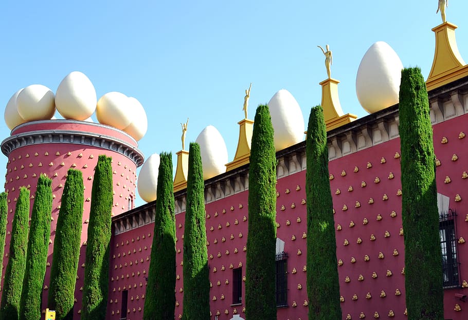 pine tree surrounded building, dali museum, figueras, wall HD wallpaper