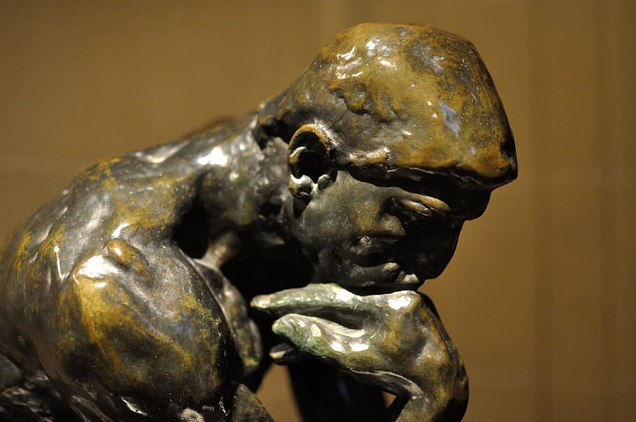 think, thinker, statue, sculpture, figure, man, museum, buenos aires