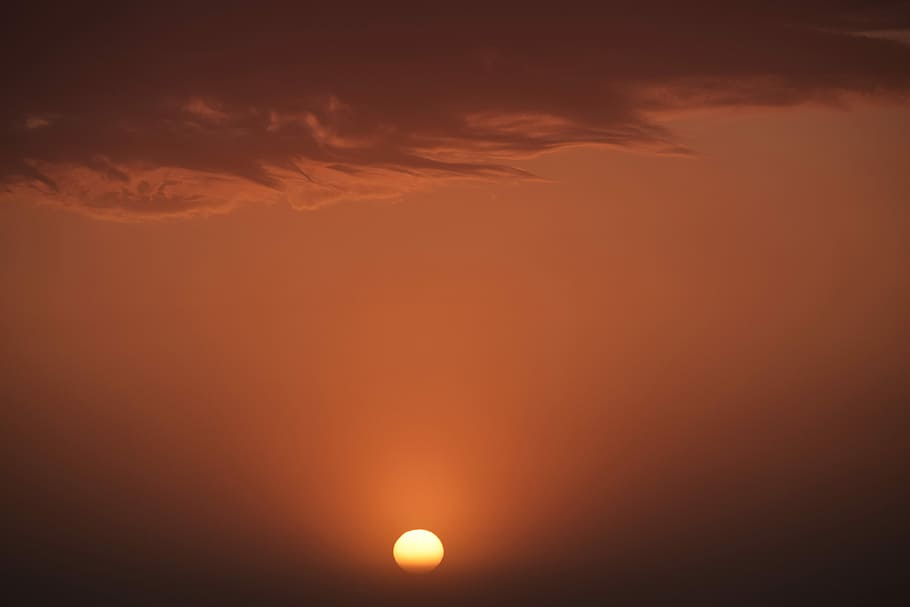 silhouette photo of sunset, sunset in landscape photography, orange sky HD wallpaper