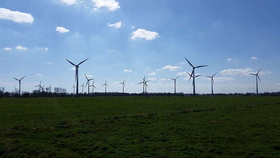 current, wind power, energy, landscape, sky, east frisia, wide HD wallpaper