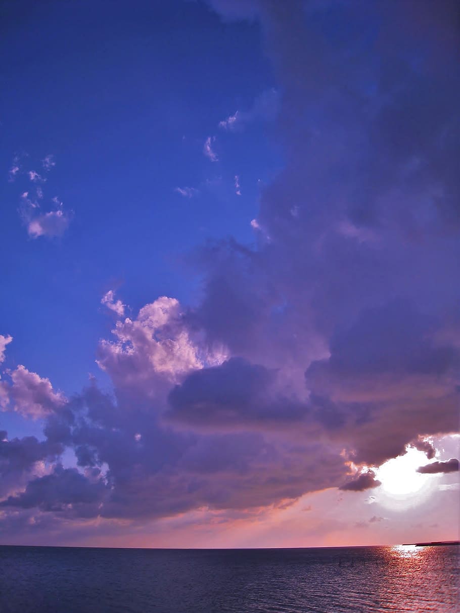 Evening, Dynamic, Sea, Horizon, Sky, cloud, wind, blue sky HD wallpaper