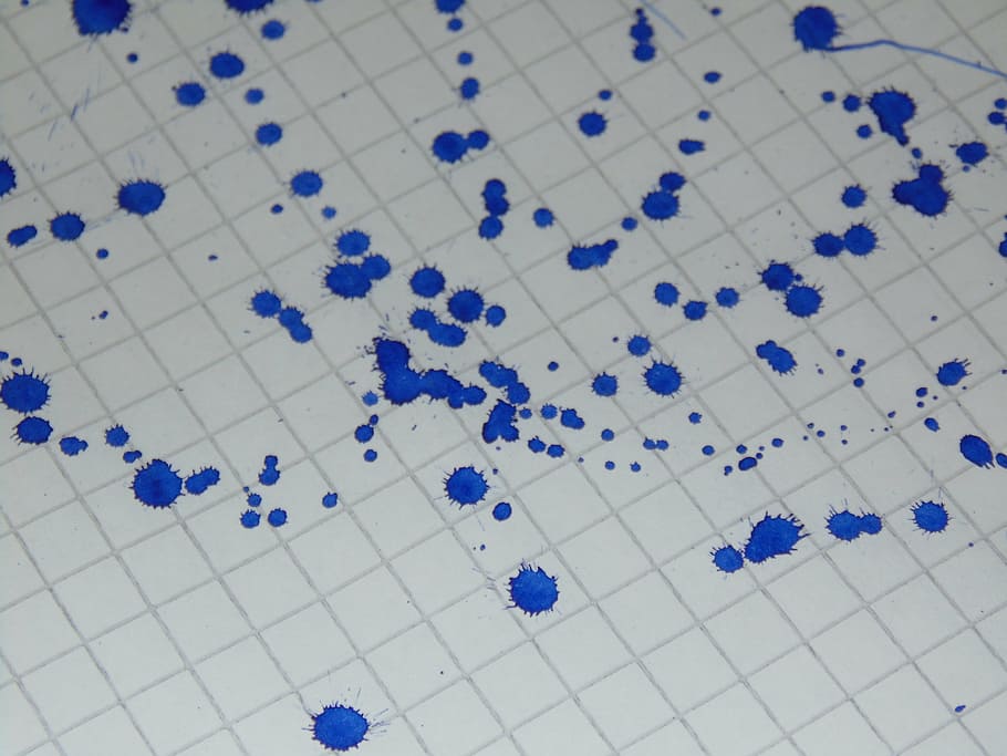 blue liquid droplets, ink stains, math notebook, science, backgrounds HD wallpaper