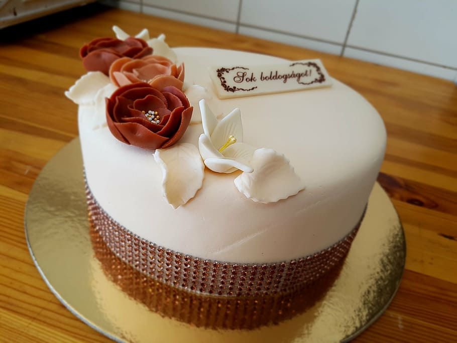 cake, anniversary, flower, food, dessert, gourmet, plate, sweet Food HD wallpaper