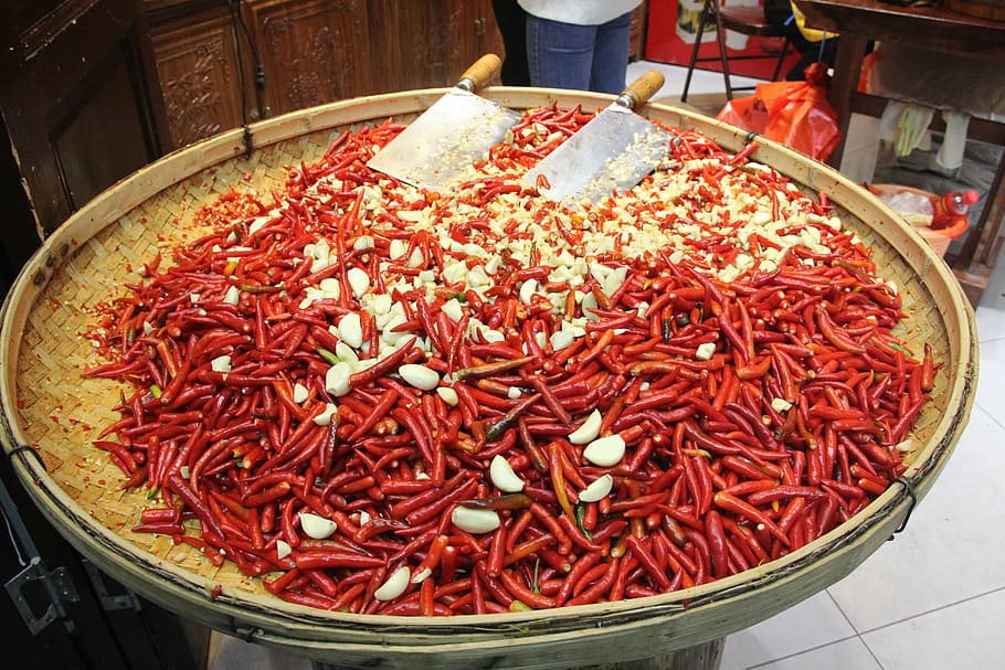 red pepper, festive, garlic, food and drink, freshness, large group of objects HD wallpaper