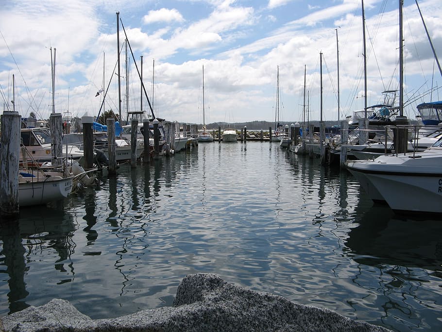 Boats, Dock, Marina, Clouds, Sky, Rock, sail, nautical vessel HD wallpaper