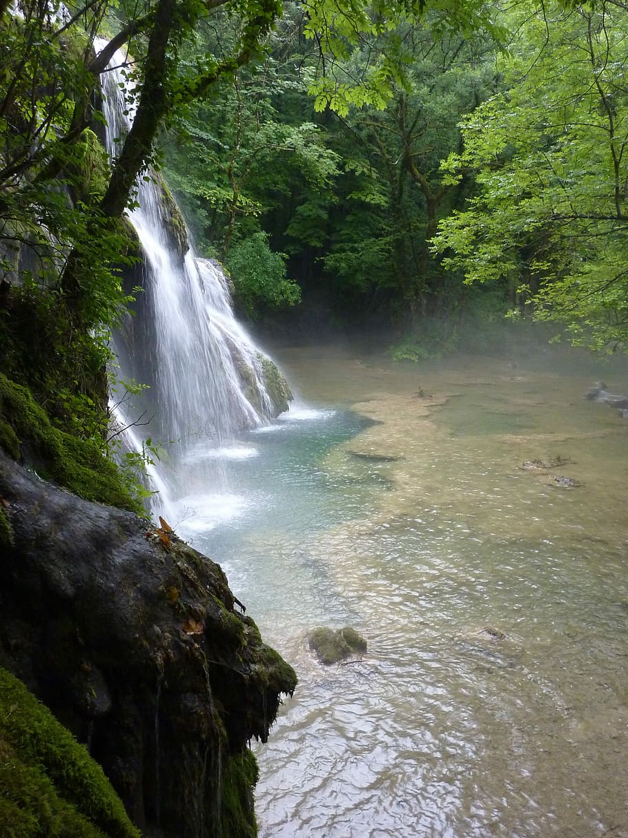 Cascade, Calm, Peaceful, waterfall, nature, forest, scenics HD wallpaper