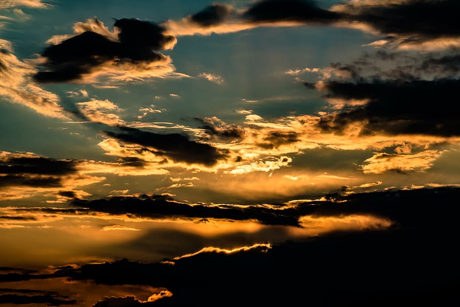 sun behind the clouds, sunset, sky, abendstimmung, evening sky HD wallpaper