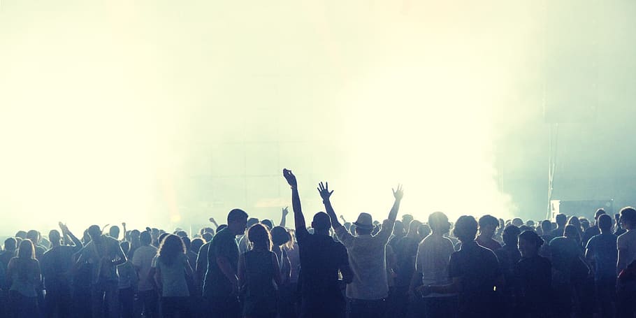 group of people on party, crowd, concert, smoke, music festival, HD wallpaper