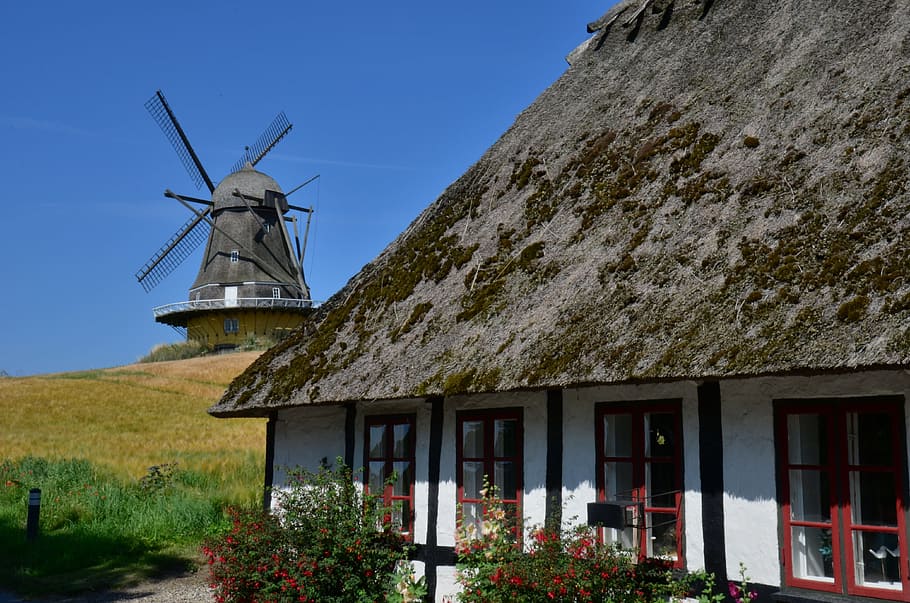 mill, denmark, summer holiday, windmill, returned minde, sun HD wallpaper