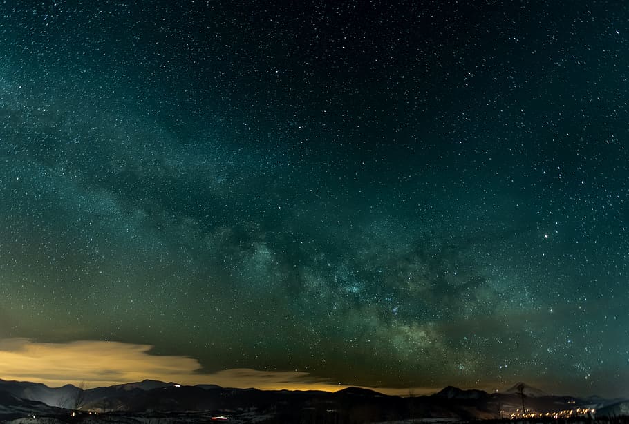 clouds, sky, mountain, night, stars, dark, landscape, astronomy HD wallpaper