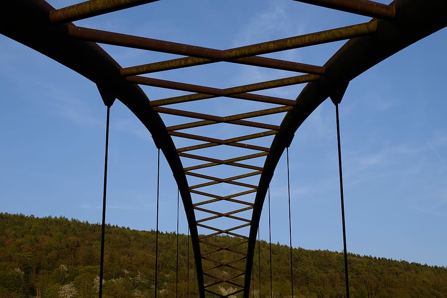 bridge, arch, blue sky, bridge construction, arch bridge, dusk HD wallpaper