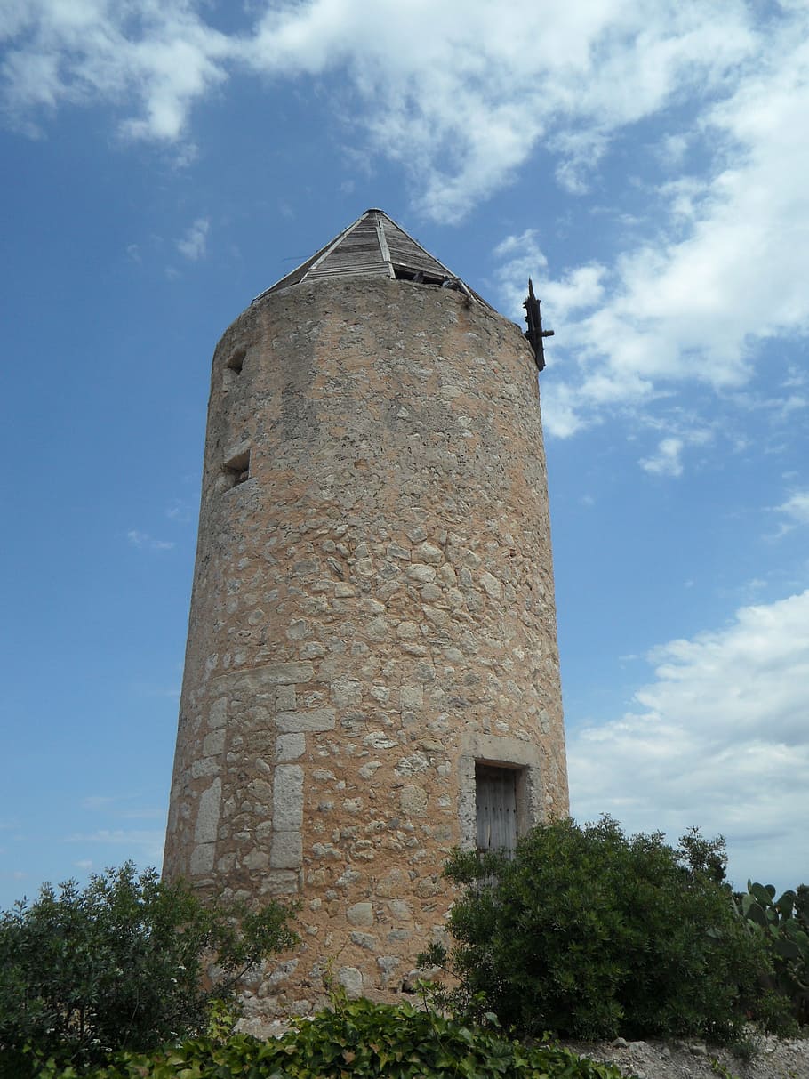 old, old mill, windmill, landmark, mallorca, historically, building HD wallpaper